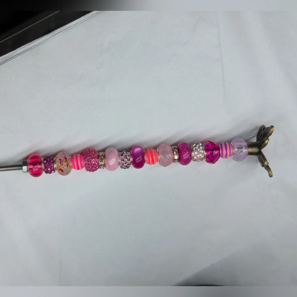Pink Beaded Fairy Wand/Plant/Garden Stake W/Metal Butterfly Topper 🦋